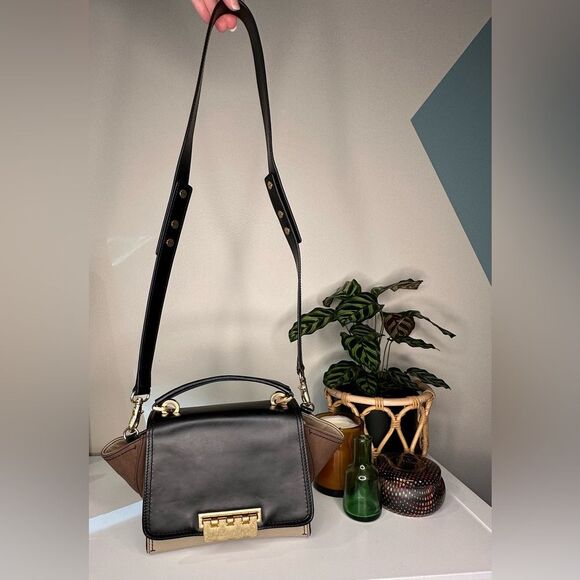 ZAC Zac Posen Eartha Top Handle Leather & Suede Satchel Cream Black Tan - Picture 3 of 15